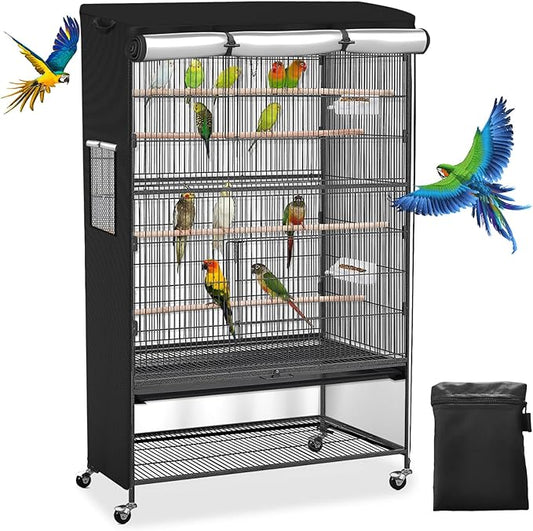 Roasivi Universal Large Birdcage Cover Black Out and Breathable Cages Cover for Parrots and Other Small Animals Durable Waterproofing Washable Material 36" L x 25" W x 48" H Black