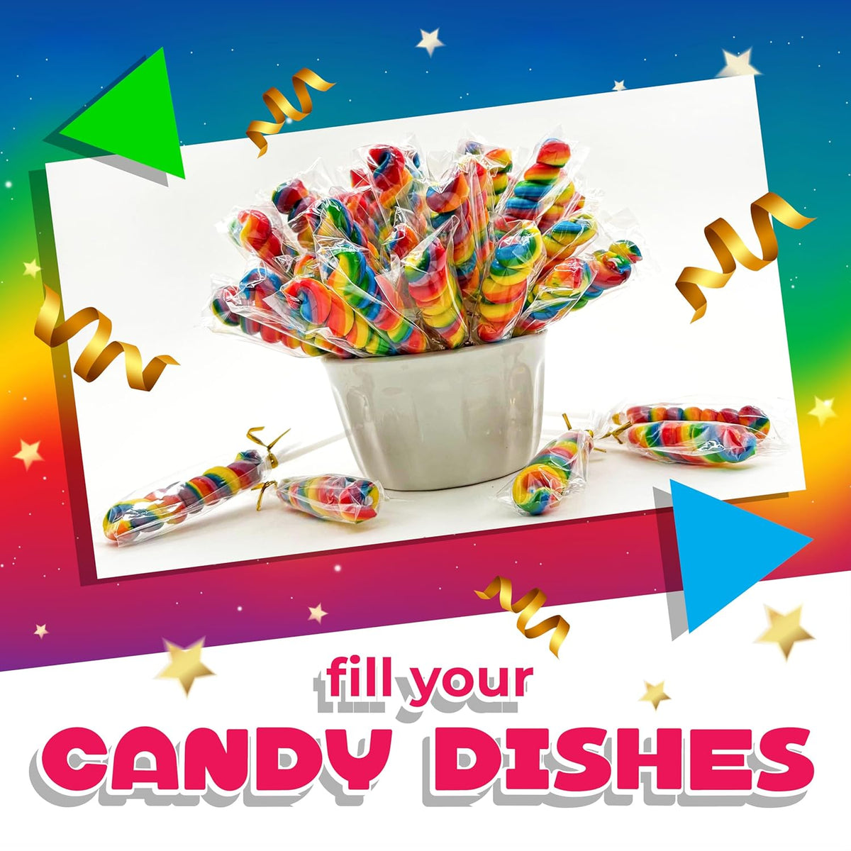 Rainbow Swirl Lollipops | 30 Count Jar | Rainbow Lollipops Individually Wrapped | Twisty Suckers Party Favors | Tutti-Frutti Party Candy for Buffets and Gifting