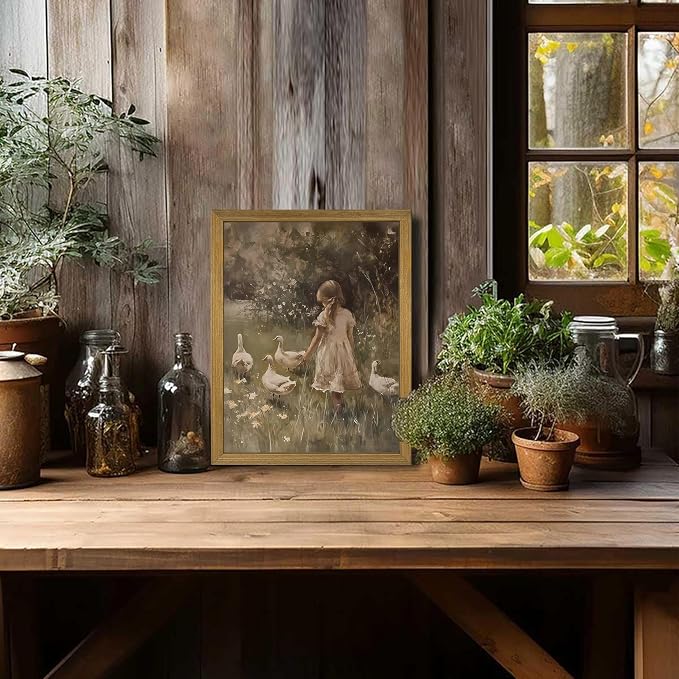 Wood Framed Canvas Wall Art, Vintage Girl