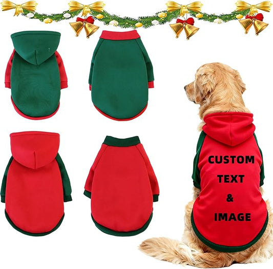 Custom Dog Hoodie, Personalized Sweatshirt with Photo Text Name Logo, Customized Hooded Sweater for Small Medium Large Dogs & Cats (Red + Green Border, XXX-Large)