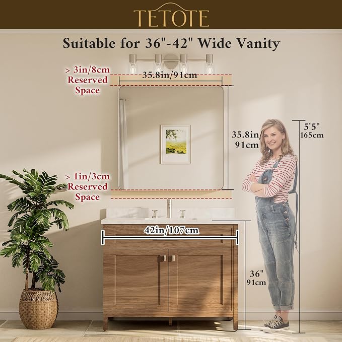TETOTE Brushed Nickel Mirror 36 x 36 Inch