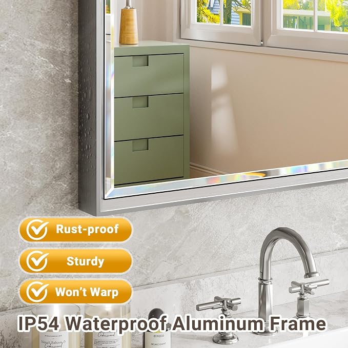 48 x 36 Silver Bathroom Mirror, Large Beveled Silver Bathroom Vanity Mirror