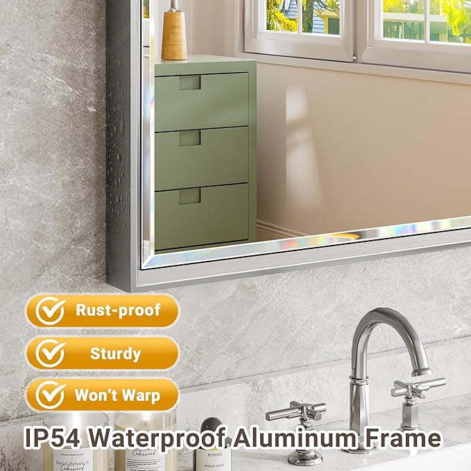 72'' x 36'' Large Beveled Silver Bathroom Vanity Mirror, Shatterproof Rectangle