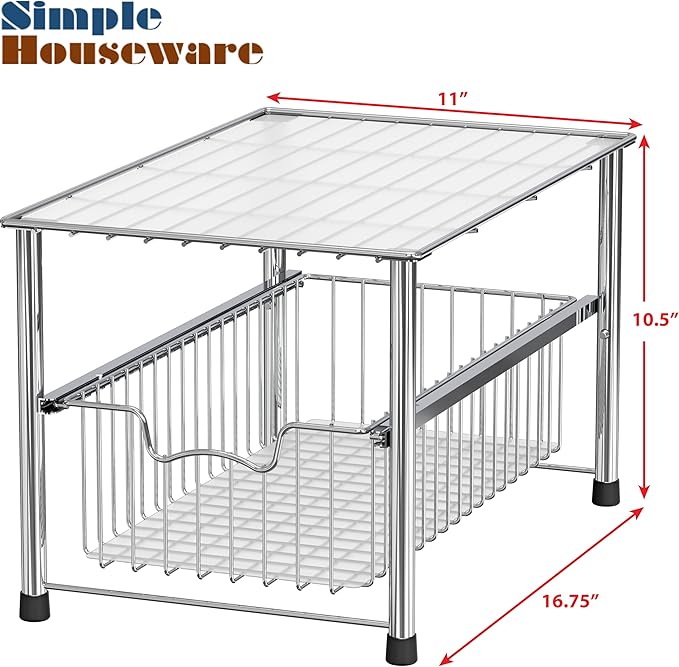 Simple Houseware Chrome Metal Stackable Storage Rack, 16.75 in L x 10.8 in W x 10.25 in H