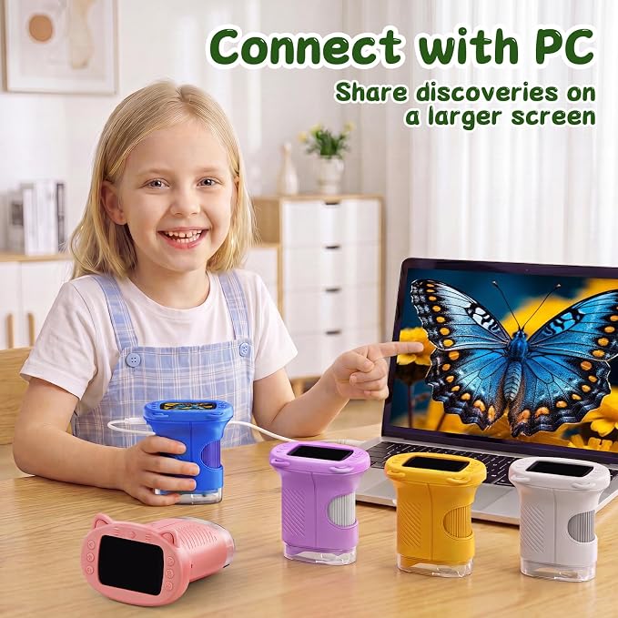 SEEKID Kids Microscope,1000X Handheld Digital Microscope (White) | 2.4" IPS Screen | Rechargeable Handheld | 8 LED Lights | STEM Toy for Exploring Science | Ages 5–12