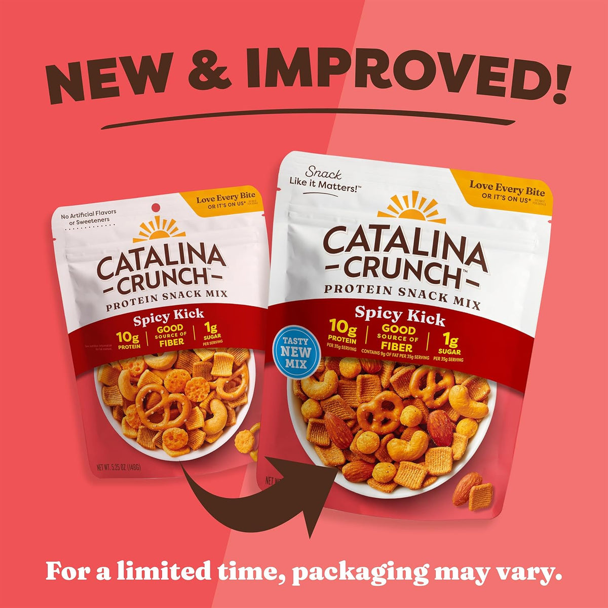 Catalina Crunch Protein Snack Mix - 10g Protein, 1g Sugar per Serving - Good Source of Fiber, Gluten Free - Spicy Kick, 5.25 Ounce Bag (Pack of 1) - Packaging May Vary