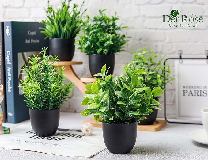 Der Rose Fake Plants 12 Pack Artificial Plants Small Faux Plants in Black Pot
