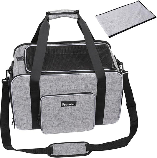 Petmolico Cat Carrier Soft-Sided Pet Bag for Small Medium Cats Puppies 16LBs - Airline Approved Pet Travel Carrier 3 Open Doors (Medium,Grey-X863)