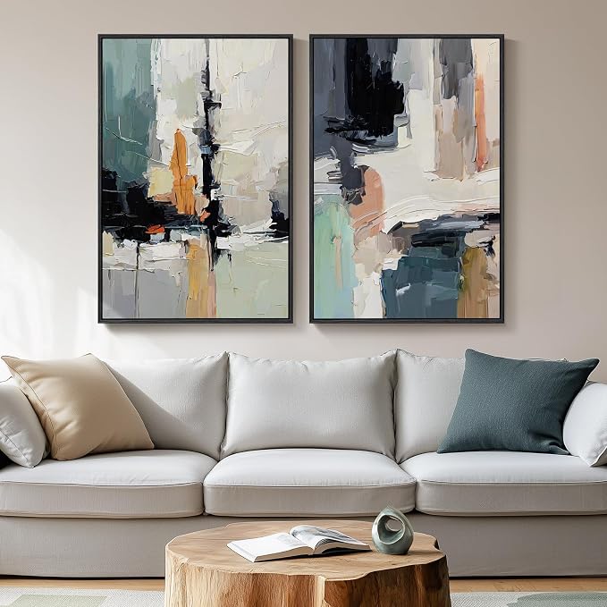 Large Framed Colorful Abstract Wall Art