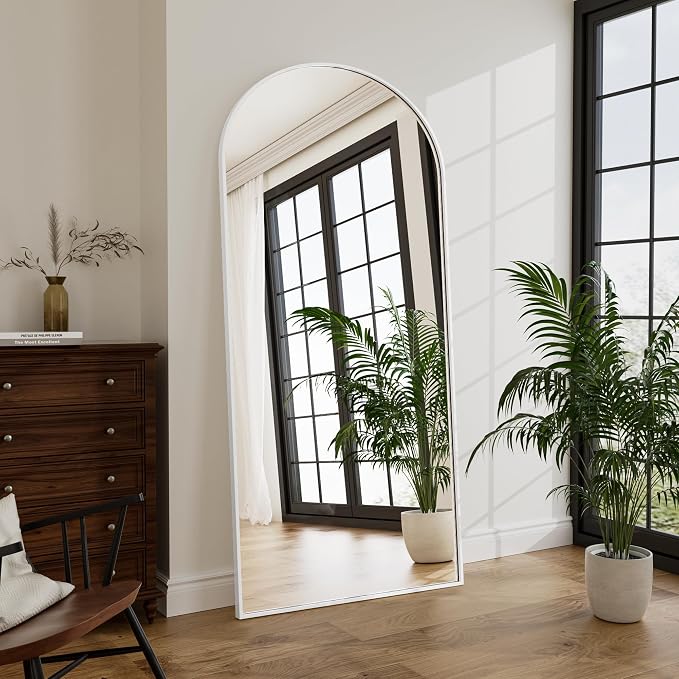 Rowjut Large 71"x30" Arched Full Length Mirror White Floor &Standing