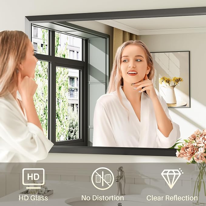 Briivue 40x30 Inch Black Bathroom Mirror