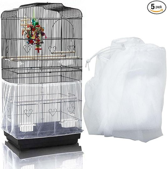 Allazone Bird Cage Seed Catcher, Large Bird Cage Cover, 75-118'' Universal Adjustable Birdcage Cover Skirt Soft Airy Nylon Mesh Net for Parakeet Macaw African Round Square Cage, White