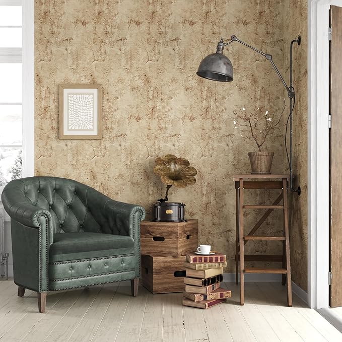 VEELIKE Aged Tan Concrete Wallpaper Peel and Stick Distressed Beige Limewash
