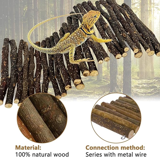 Hamiledyi 2pcs Large Reptile Hides Bearded Dragon Hide Bendable Climbing Bridge Wood Tunnel Tortoise Hut Lizard Hiding Cave for Snake Turtle Gecko Chameleon (15.8" x 7.9")