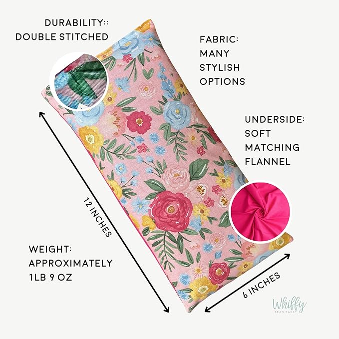Large Microwave Heating Pad with Flax Seed, Scented or Unscented, Good for Back Pain or Cramps, Moist Heat Therapy or Ice Pack, Microwavable Bean Bag, 6" x 12" (Pink Floral, Lavender & Peppermint)