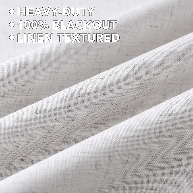 H.VERSAILTEX Linen Curtains 100% Blackout Curtains for Bedroom 63 inch Long Full Light Blocking Nature Linen Blended Window Curtains for Living Room Nickel Grommet (2 Panels, Heathered White)
