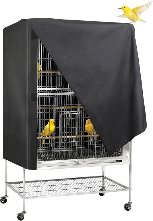 Bird Cage Cover, Pet Bird Cage Cover for Night Heavy Duty Oxford Cloth with Coating Layer, Universal Shade for Parakeet, Parrots, Cockatiel, and Small Animals, Without Cage(Black, 38x24x48in)