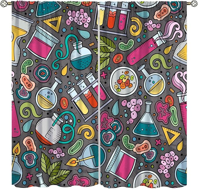 Science Physics Curtains, Abstract Math Chemistry Curtain Scientist Graffiti Print Window Treatments for Kids Teens Bedroom Living Room Set 2 Panels,42x45 Inches, Style-3