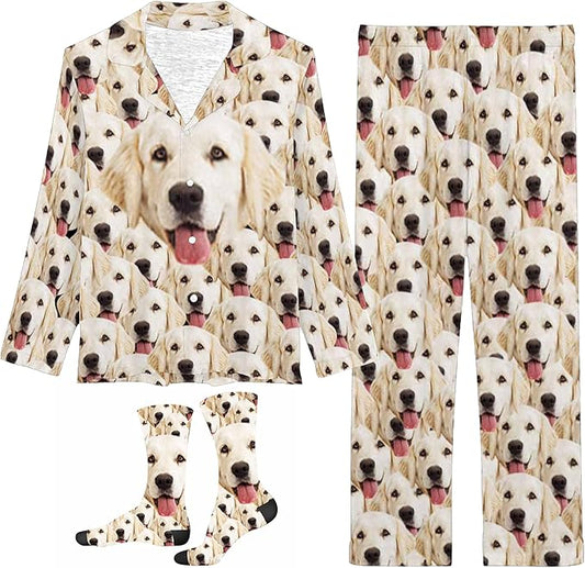 D-Story Personalized Pajamas with 1-8 Faces for Women Men, Custom Christmas Pjs, Pajamas Gifts For Family,Cat Mom,Dog Mom