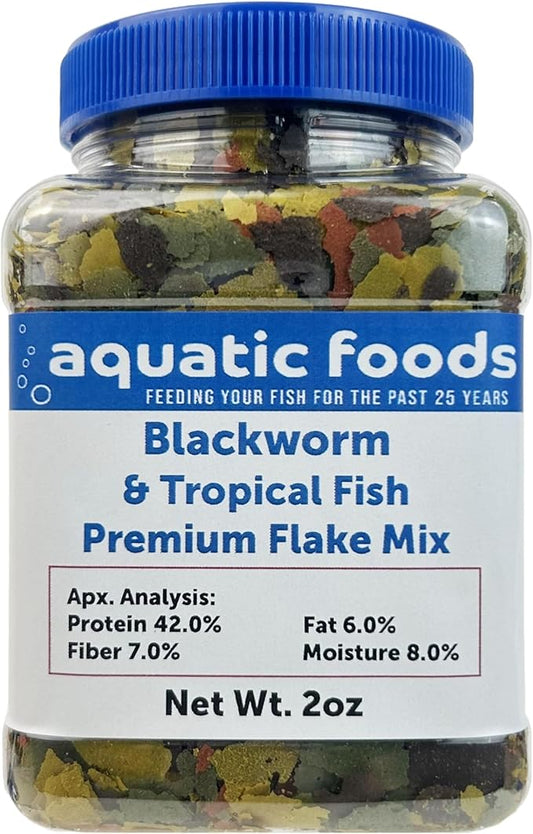 45% Blackworm & Tropical Fish Flakes for Cichlids, Discus, for All Community Tropical Fish. Aquatic Foods Flakes…2oz Small Jar