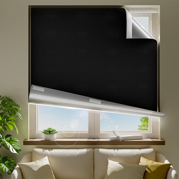 36" W x 60" L 100% Portable Blackout Curtains, Total Darkness No-Drill Black