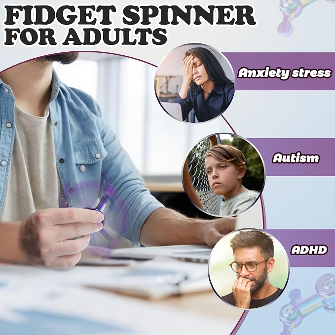 Fidget Spinner for Adults, Metal Silent Figette Office Desk Toy Quiet Cool Gadgets Gifts for Teen Boys Kid Anxiety Stress Relief Calm Down Sensory Autism Autistic ADHD Airplane Travel (Color+Blue)