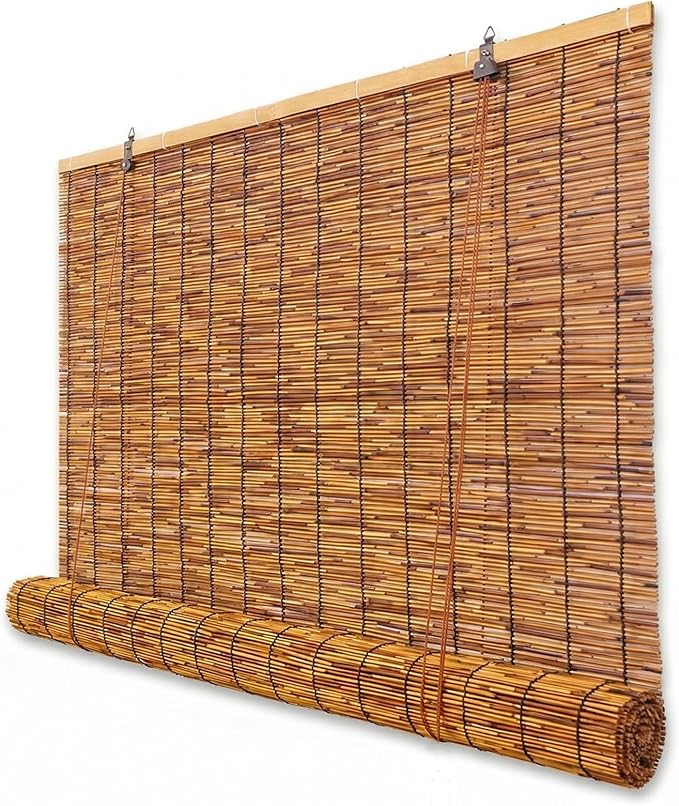 Bamboo Roller Shades for Outdoor Patio, Outside Waterproof Sun Shade, Privacy