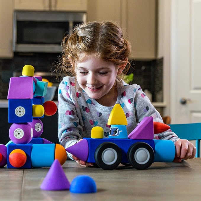 Blockaroo Magnetic Foam Building Blocks 35-Piece Castle Set for Toddlers | Soft Magnetic Foam Blocks, 360-Degree Rotation, Floating Bath Toy, Sensory Play, Dishwasher Safe, STEM Building, Ages 3-5