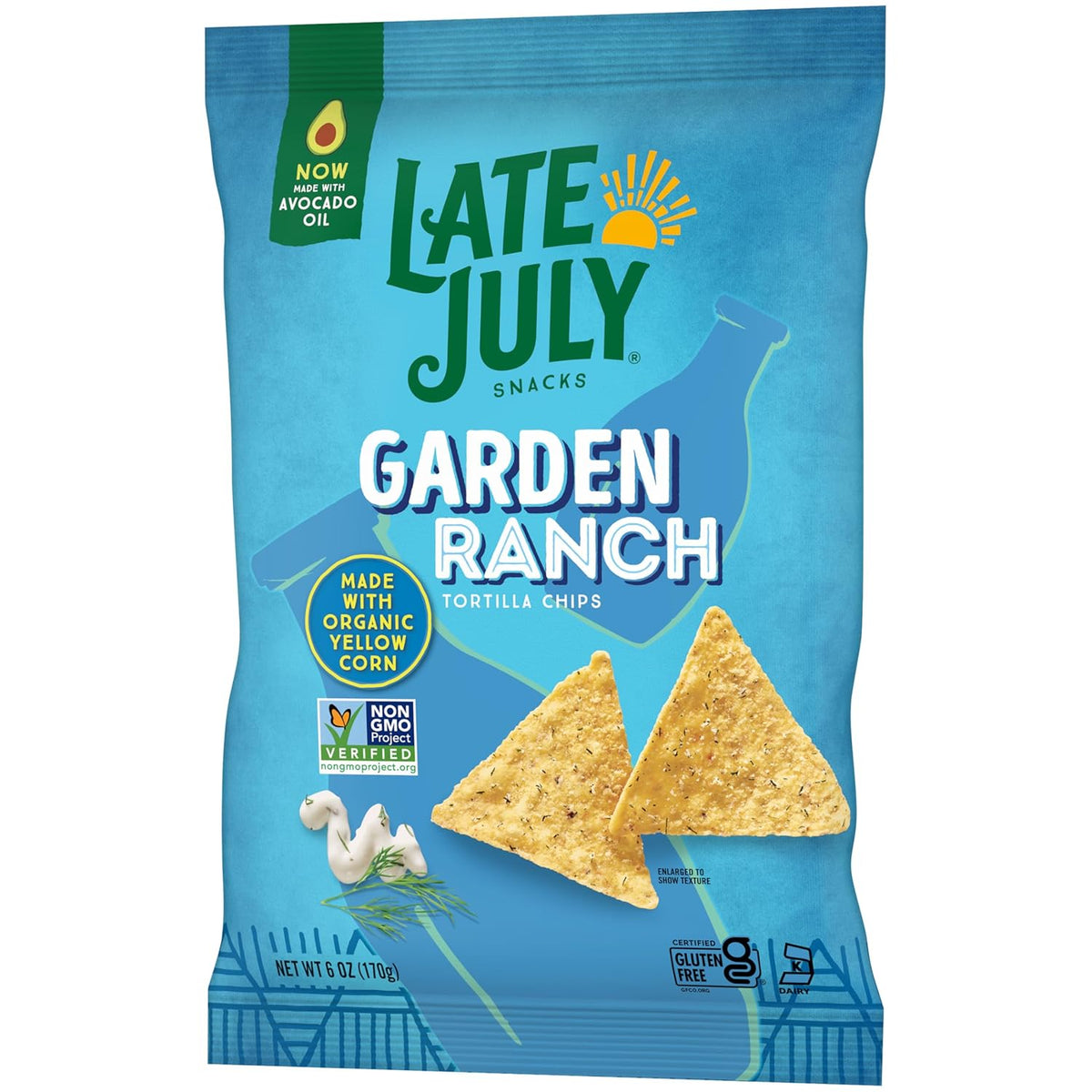 LATE JULY Snacks Garden Ranch Tortilla Chips, 6 Oz Bag