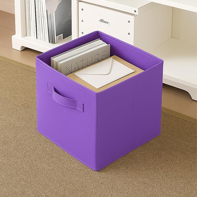 ShellKingdom Storage Bins, Foldable Fabric Storage Cubes And Cloth Storage Organizer Drawer For Closet And Toys, 6 Pack (Violet)