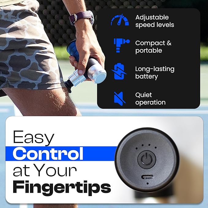 The Therapeutic Mini Massage Pistol with Portable Carrying Case, 4 Massage Speeds, 6 Colors | Fast USB Type C Charging | Massage Tool for Pain Relief | Stylish and Powerful Massage Gun