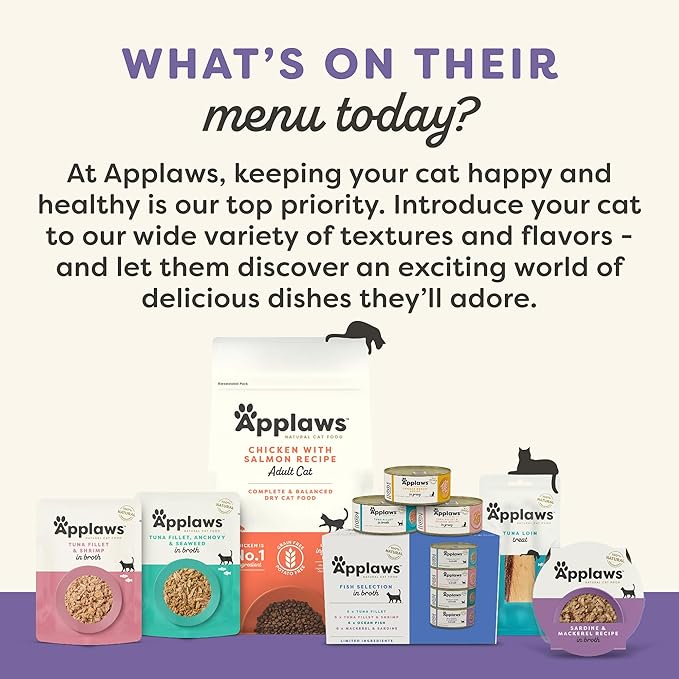 Applaws Natural Wet Cat Food in Gravy, Limited and Natural Ingredients, High Protein with No Artificial Additives, Fish Selection in Gravy (8X 2.12 oz Easy-Open Cups)