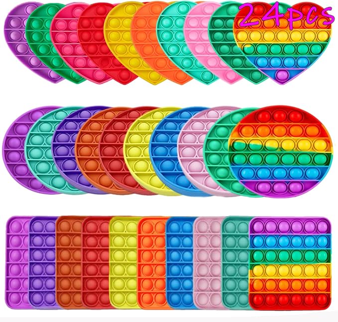 Random 24 Pcs Fidget Toys,Pop Fidget Sensory Toys Set,Stress Relief Gifts for Kids & Adults,Pop Bulk & Party Favors Toddler Toys for Easter Gifts,Party Supplies,Classroom Prizes