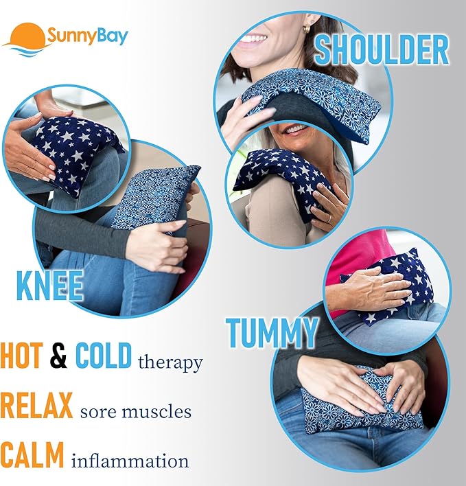 SunnyBay Small Microwave Heating Pad, Microwavable Versatile Cold/Heated Neck and Shoulder Wrap for Back Pain and More, Moist Heat Cotton-Fleece Pad, 6x11 Inches, Blue Star and Royal Flower, Pack of 2