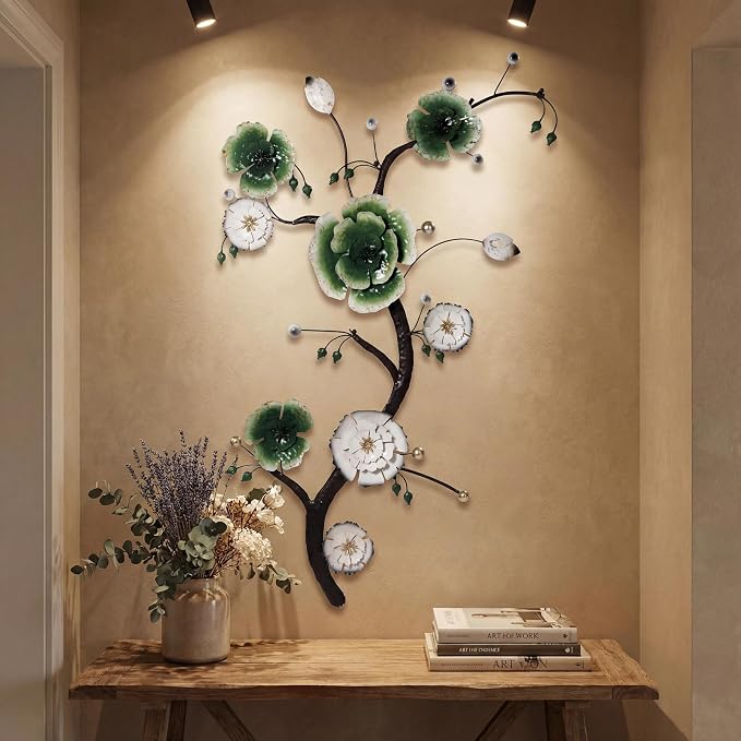 Large 3D Abstract Art Metal Flower Wall Art Main Colors Are White And Blue
