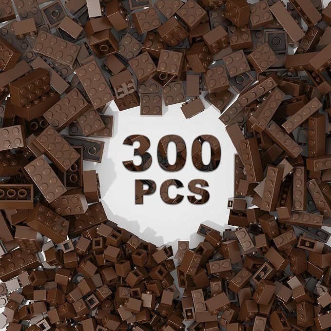 300 Pcs Classic Building Bricks, Brown Bulk Bricks,Compatible with Major Brands Parts and Pieces, Creative Building Block Toys for Boys Girls Ages 6 7 8 9 10 Year Old
