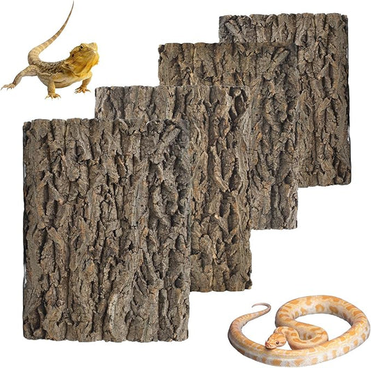 4PCS Reptile Cork Bark Mat,15.74 x 11.81 Inch Natural Cork Wood Terrarium Background Bearded Dragon Tank Bark Backdrop Wall Decor for Lizard Gecko Chameleon Tortoise Snake Spider Frog