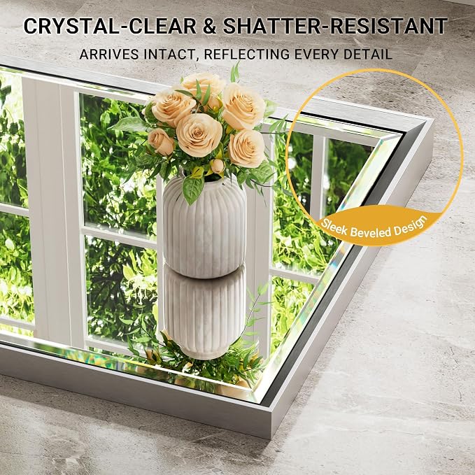 72'' x 36'' Large Beveled Silver Bathroom Vanity Mirror, Shatterproof Rectangle