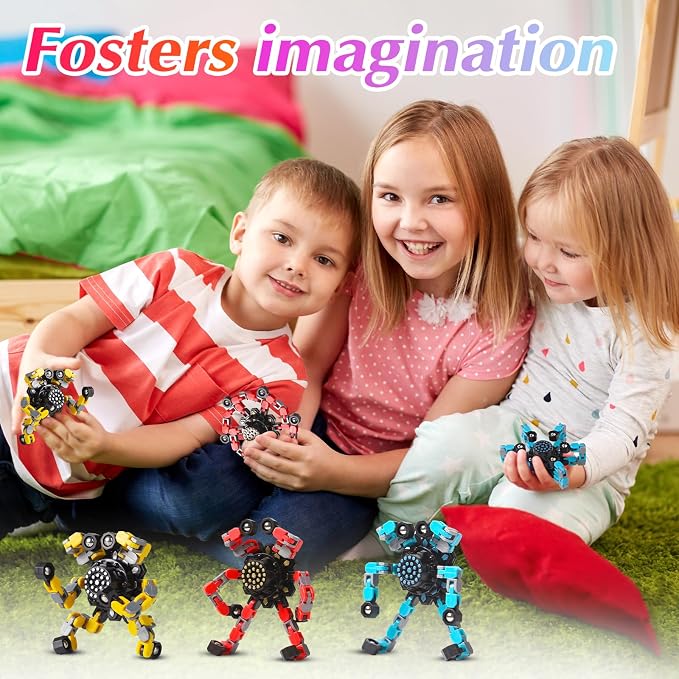 Transformable Fidget Spinners 3 Pcs for Kids and Adults Stress Relief Sensory Toys for Boys and Girls Fingertip Gyros for Party Favors Goodie Bag Stuffers for Kids