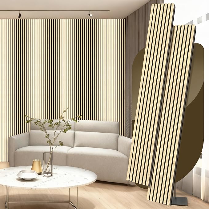 2 Pack Wood Panels for Wall, 106.3" × 11" Wood Slat Acoustic Panels for Wall