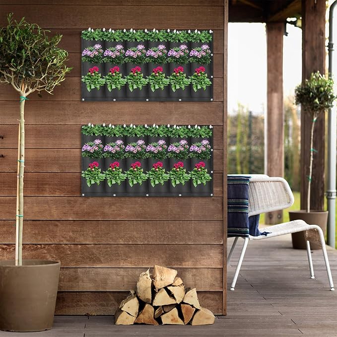 LITLANDSTAR 18 Pockets Hanging Grow Bags, 2 Pack Horizontal Wall Planter Plant