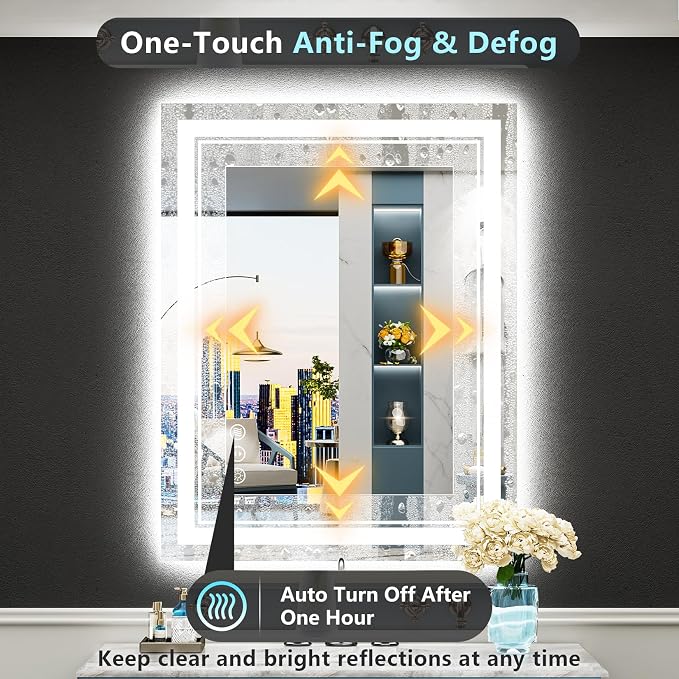 24x32 LED Bathroom Mirror with Lights, Backlit and Front Lit Anti-Fog Lighted