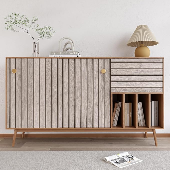 VEELIKE Rustic Grey Oak Wood Slat Wallpaper Peel and Stick Faux Wood Panel Wall