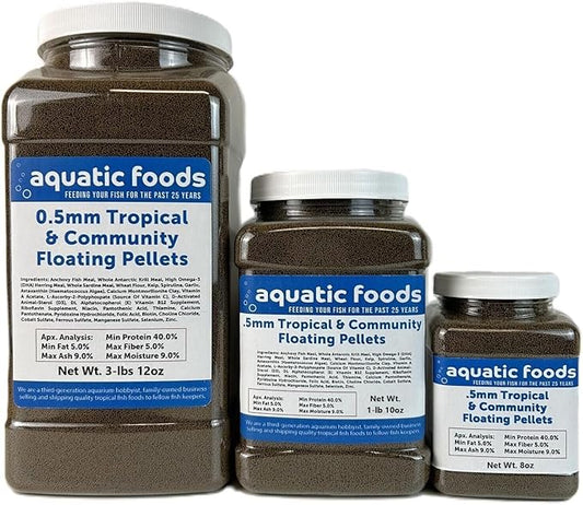 Aquatic Foods Inc. 0.5mm - 1/64" Tropical & Community Fish Floating Micro Pellets for Tetras, Guppies, Angel Fish, Small Cichlids, Goldfish. All Tropicals. - WL…8oz Jar
