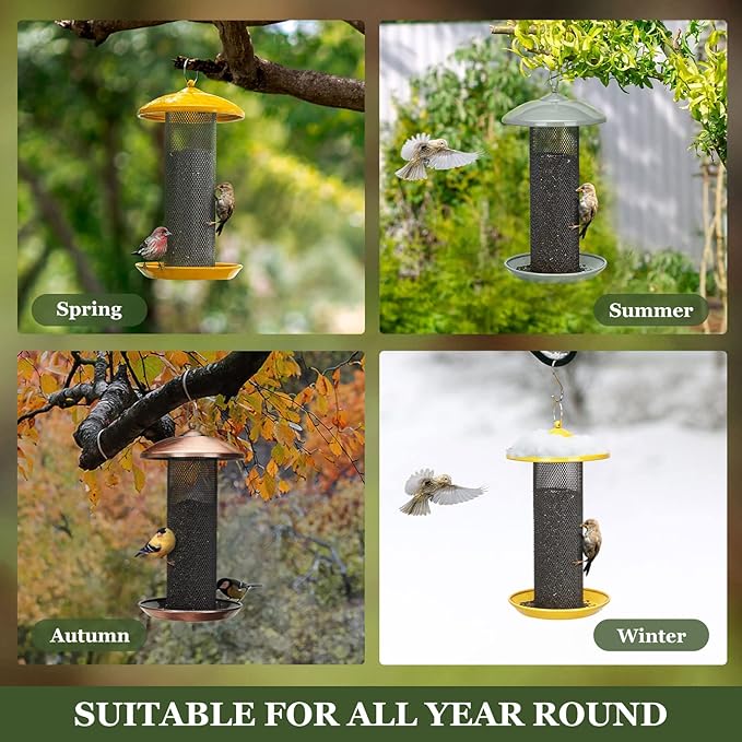 Kingsyard Finch Feeders for Outdoors Hanging, Metal Mesh Tube Bird Feeder for Nyjer/Thistle Seed, 2.5 lbs Large Capacity (Grey)