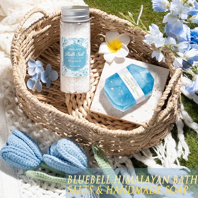 Birthday Gifts for Women Self Care Set Get Well Soon Gift Baskets, Relaxing Bluebell Spa Gift Basket Care Package for Women, Unique Christmas Mom Gifts for Her Girlfriend Sister Friend Wife Grandma