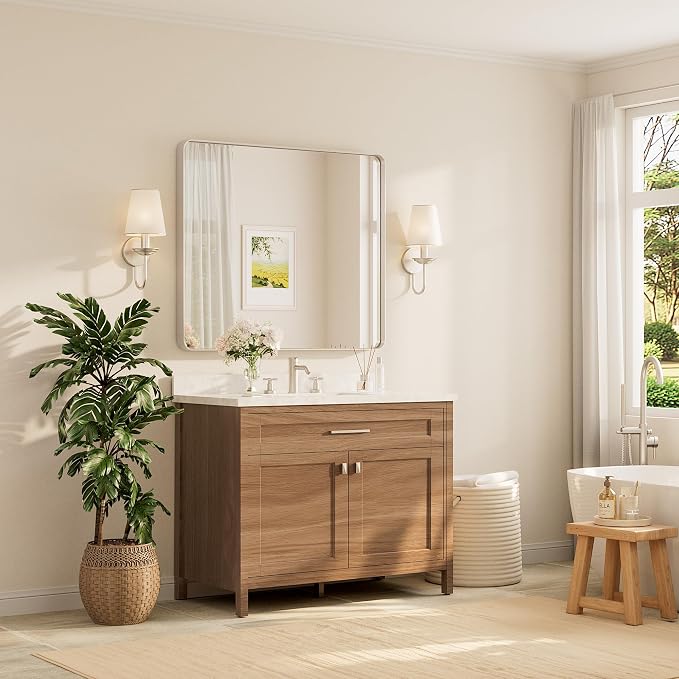 TETOTE Brushed Nickel Bathroom Mirror 42 x 36 Inch