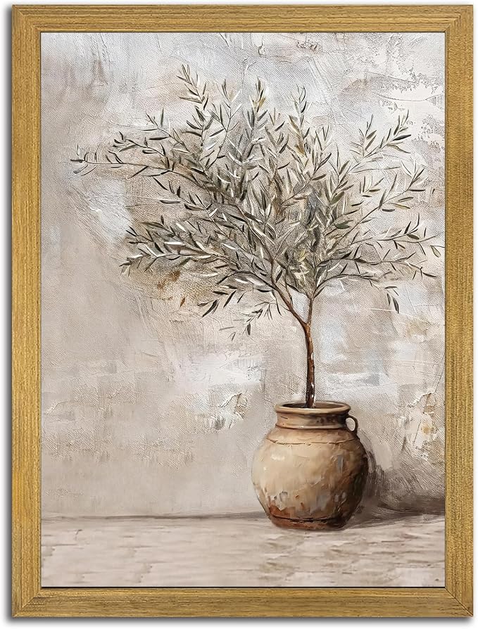 Vintage Olive Tree Canvas Wall Art, Farmhouse Aesthetic Oil Painting, Rustic