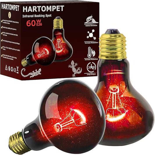 60W Infrared Red Heat Lamp for Reptiles, Basking Spot Bulb for Pet Lizards, Bearded Dragons, Chameleons & Snakes, Red Heat Emitter Light for Chickens Coop and Brooder Use, E26|2 Pack