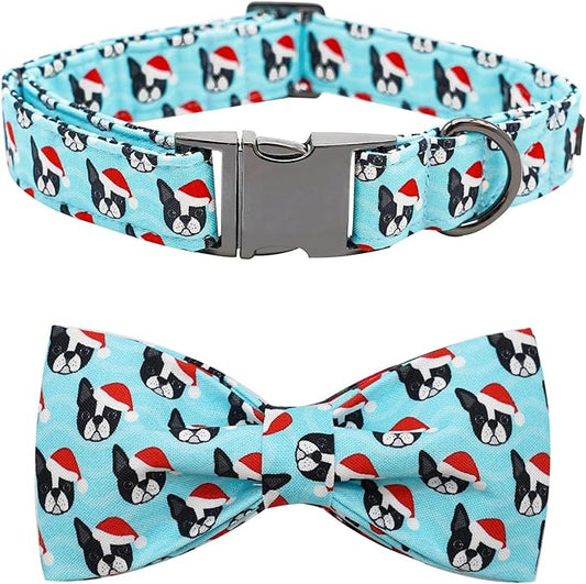 Dog Collar, Christmas Dog Collar Plaid Pet Collar Bow Holiday Bows Girl Boy Puppy Collar Adjustable Pet Collar for Small Dogs